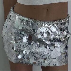 Silver Sequin Mini Skirt XXS